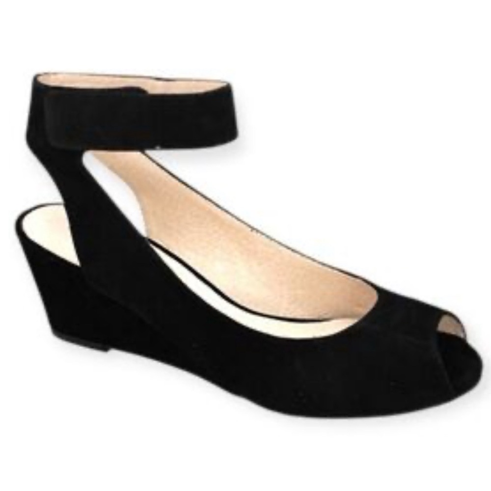 Sasha London Venice Black Suede Peep Toe Wedge Sandals Size 7